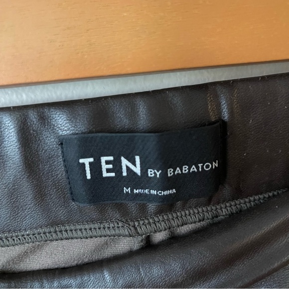 ARITZIA TEN BY BABATON Upstage Vegan Leather Pants Brown High Rise Flared - Picture 7 of 8
